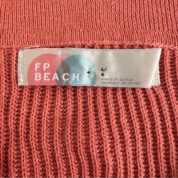 Free People Picnic Romper Ribbed Knit Collared Linen Cotton Salmon Playsuit - Picture 6 of 9